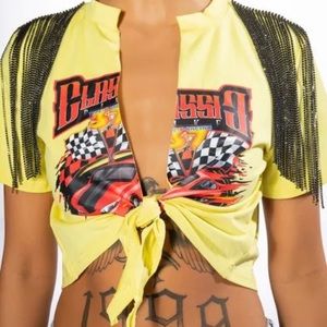 SPEED RACER FRONT TIE RHINESTONE TRIM TSHIRT